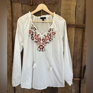 Jessica Simpson White Floral Embroidered Boho Blouse Sz L